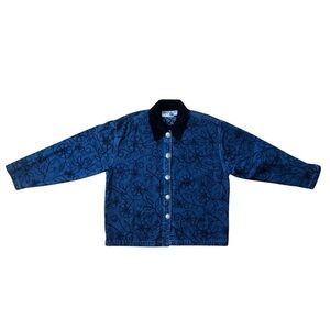 Vintage Oversized Jean Jacket - Women’s Large Embroidered Floral - 100% Cotton